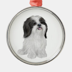 Shih Tzu - svartvitt (av JF) Julgransprydnad Metall