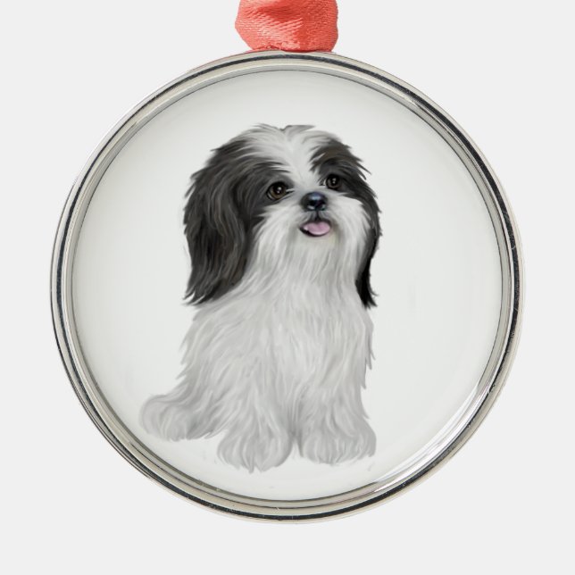 Shih Tzu - svartvitt (av JF) Julgransprydnad Metall (Framsidan)