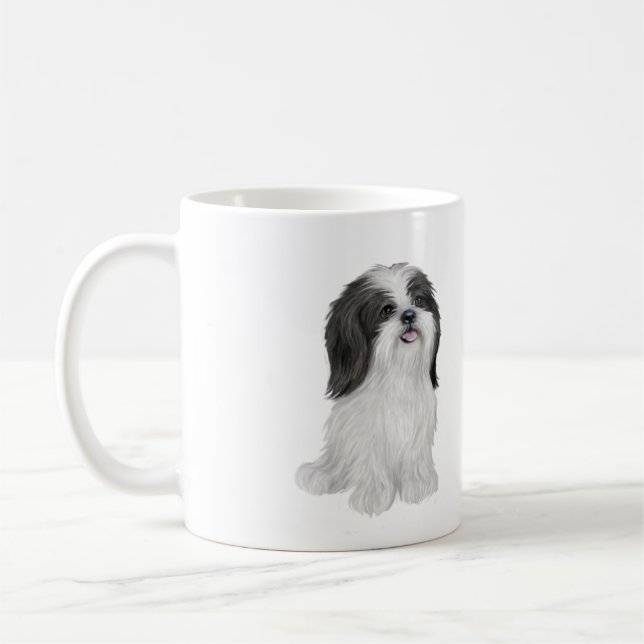 Shih Tzu - svartvitt (av JF) Kaffemugg (Vänster)