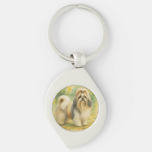 Shih Tzu Swirl Silverfärgad Nyckelring (Framsidan)