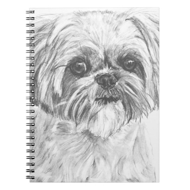 Shih Tzu teckning Anteckningsbok Med Spiral (Framsidan)