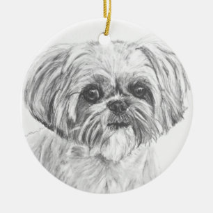 Shih Tzu teckning Julgransprydnad Keramik
