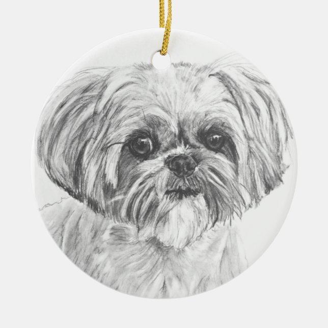 Shih Tzu teckning Julgransprydnad Keramik (Framsidan)
