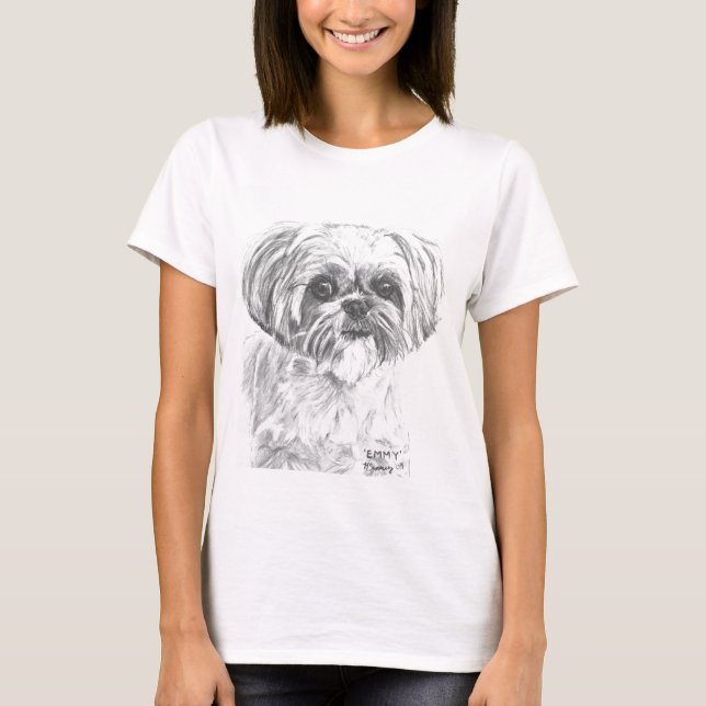 Shih Tzu teckning T-shirt (Framsida)