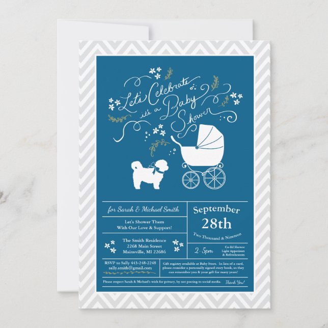 Shih Tzu Teddy Bear Dog Baby Shower Blue Boy Inbjudningar (Framsida)