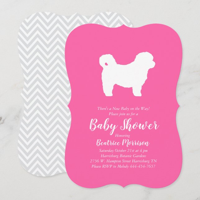 Shih Tzu Teddy Bear Hund Baby Shower Rosa Flick Inbjudningar (Fram/baksida)