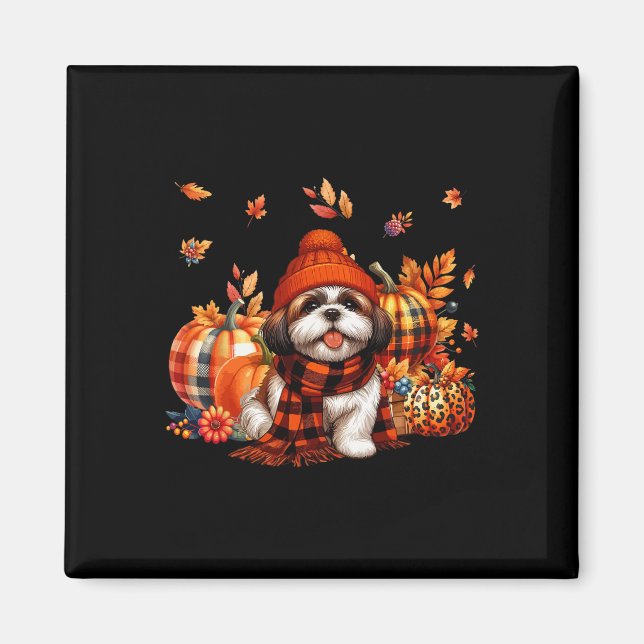Shih Tzu Thanksgiving Leopard Pumpkins Höst löv Magnet (Framsidan)