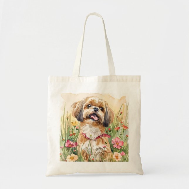 Shih Tzu Tote Bag - Cute Hund Tote Bag Tygkasse (Framsidan)