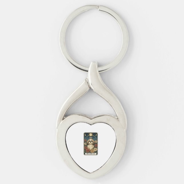 Shih Tzu Twisted Heart Silverfärgad Nyckelring (Framsidan)