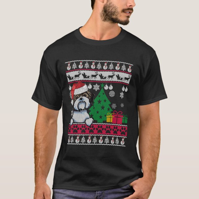 Shih Tzu Ugly Sweater Julafton Hund Gift till jul T Shirt (Framsida)
