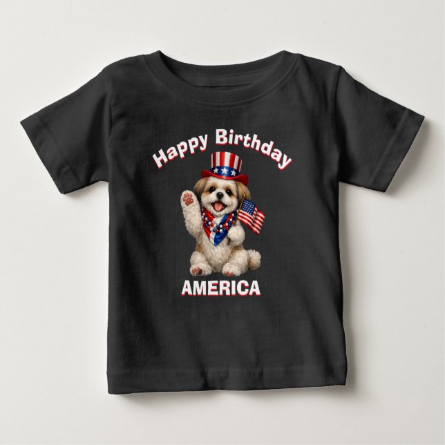 Shih Tzu-valp (2f) Patriotisk Barn T-Shirt (Framsida)