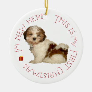 Shih Tzu-valp Första julen Julgransprydnad Keramik