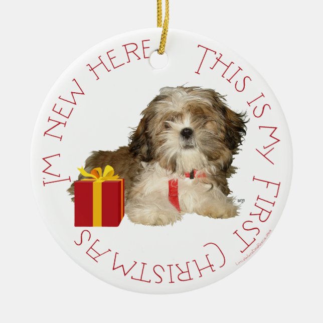Shih Tzu-valp Första julen Julgransprydnad Keramik (Framsidan)