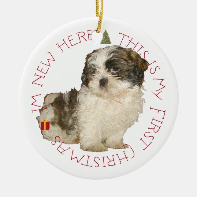 Shih Tzu-valp Första julen Julgransprydnad Keramik (Framsidan)
