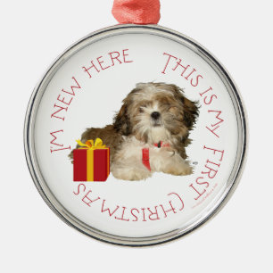Shih Tzu-valp första julen Julgransprydnad Metall