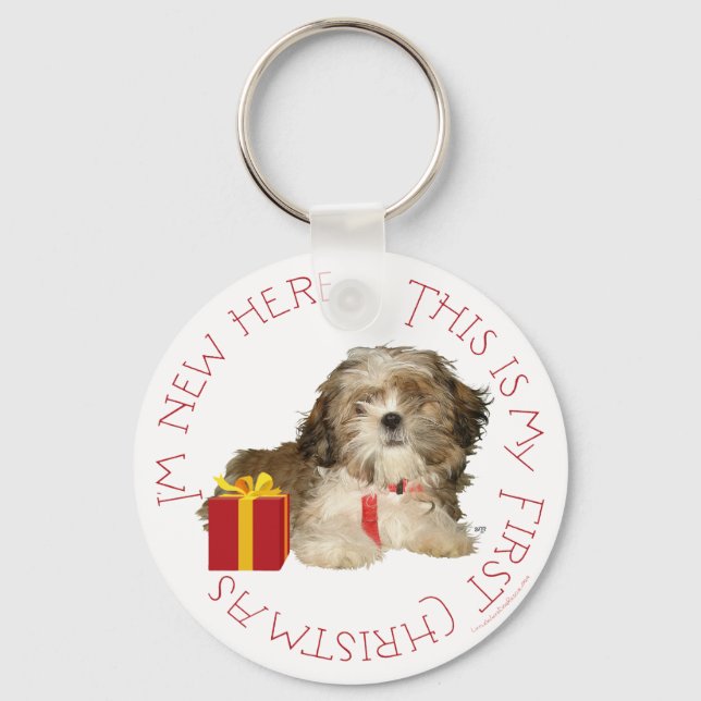 Shih Tzu-valp Första julen Nyckelring (Framsida)