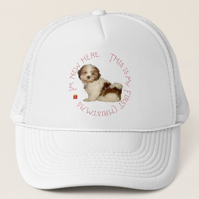 Shih Tzu-valp Första julen Truckerkeps (Framsida)