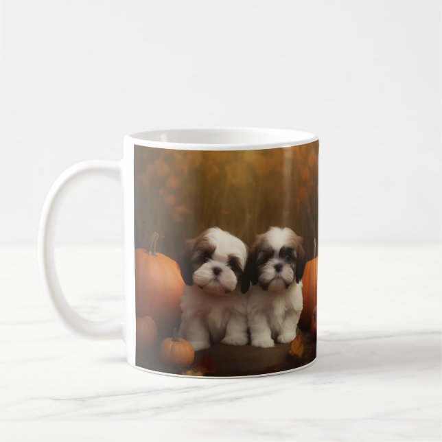Shih Tzu-valp Höstglädje Pumpa  Kaffemugg (Vänster)