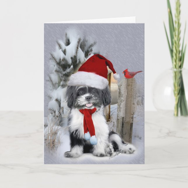 Shih Tzu vinterscen Helgkort (Framsida)