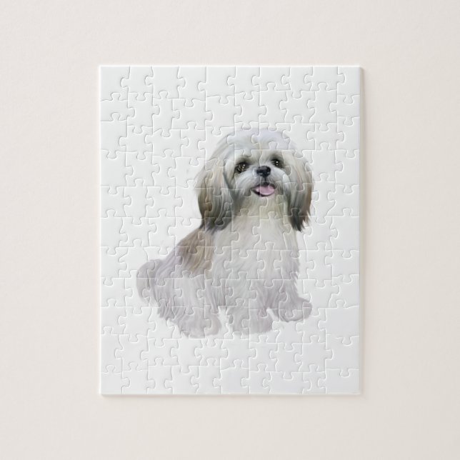 Shih Tzu - Vit med gråbrun Pussel (Vertikal)