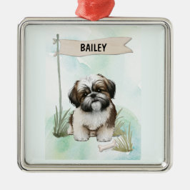  Shih Tzu Watercolor Personalized Dog Julgransprydnad Metall