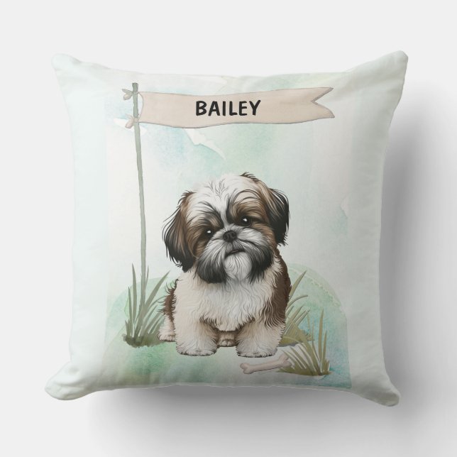 Shih Tzu Watercolor Personalized Dog Kudde (Framsida)