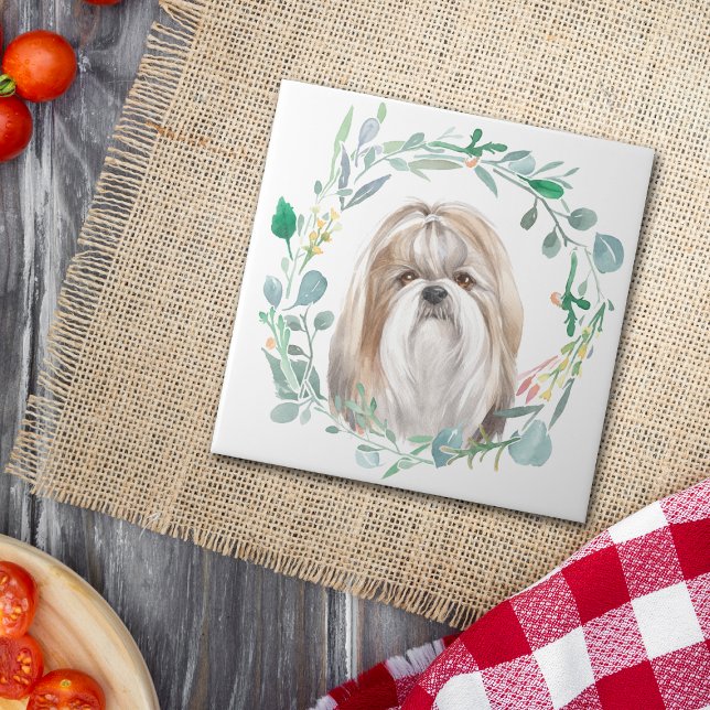 Shih-Tzu Watercolor Watercolor Wand Kakelplatta (Skapare uppladdad)