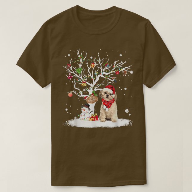 Shih Tzu Winter Snö Träd Hund, julvinter T Shirt (Design framsida)