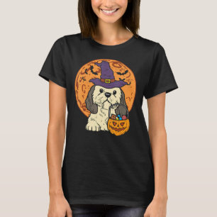 Shih Tzu Witch Måne Jack o lantern Halloween T Shirt