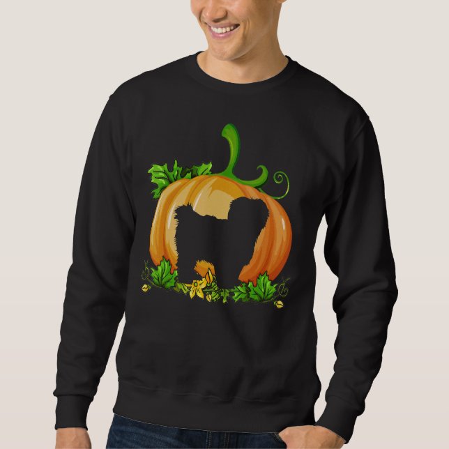 Shih Tzu Witch Pumpkin Halloween Costume Lång Ärmad Tröja (Framsida)
