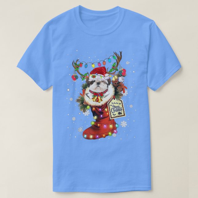 Shih Tzu Xmas Boot Christmas Sock Winter Snow  T Shirt (Design framsida)