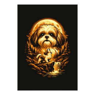 Shih Tzu ylar mot månen Rolig hund Fototryck