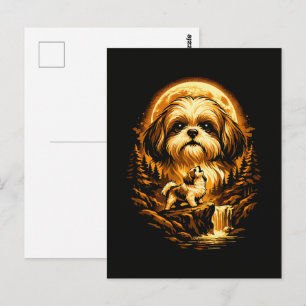 Shih Tzu ylar mot månen Rolig hund Vykort