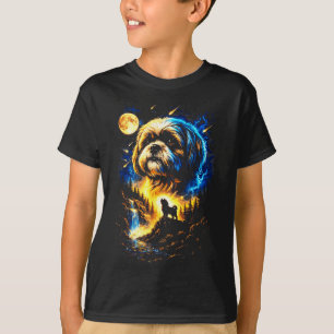Shih tzu ylar mot månen vintage 90s rolig hund t shirt