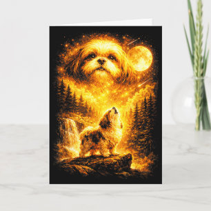 Shih tzu ylar mot månen vintage mystisk hund kort