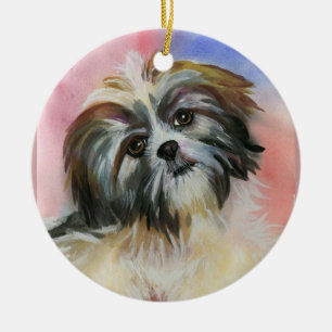 shih tzuhund julgransprydnad keramik