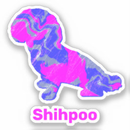 Shihpoo Hund Silhouette Crazy Shock rosa Sticker Klistermärken