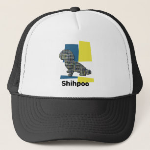 Shihpoo Hund Silhouette Cute Tricolor Grid Keps