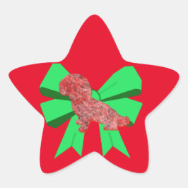 Shihpoo Hund Silhouette Grönt Bow jul Stjärnformat Klistermärke