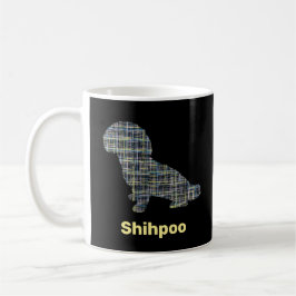 Shihpoo Hund Silhouette Gult & Black Grid Linjer Kaffemugg