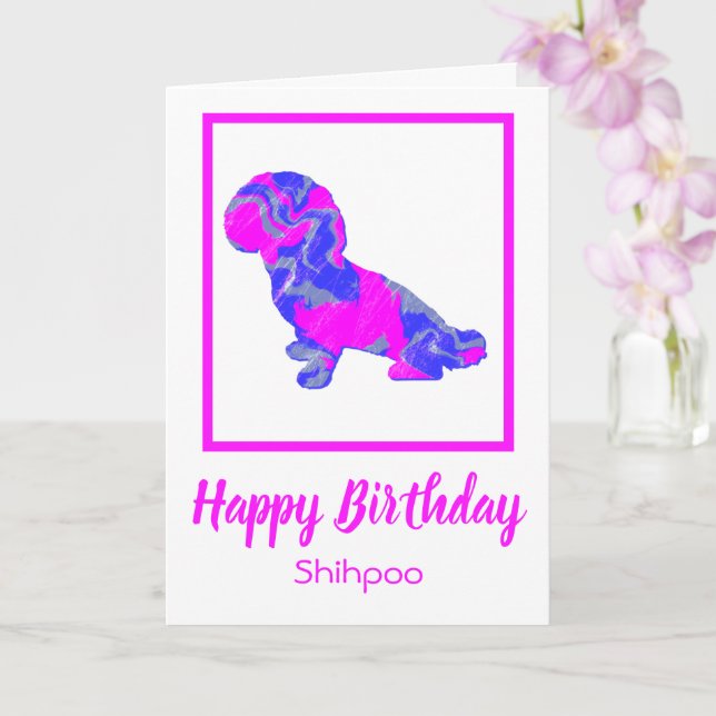 Shihpoo Shock rosa Silhouette Hund Funny Birthday Kort (Orkide)