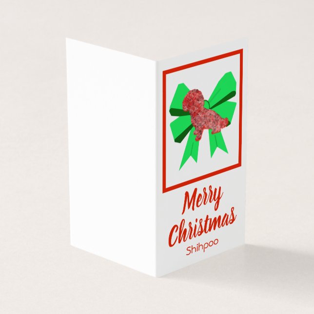 Shihpoo Silhouette jul - Hund och Grönt Bow Gift Kort (Utsida)