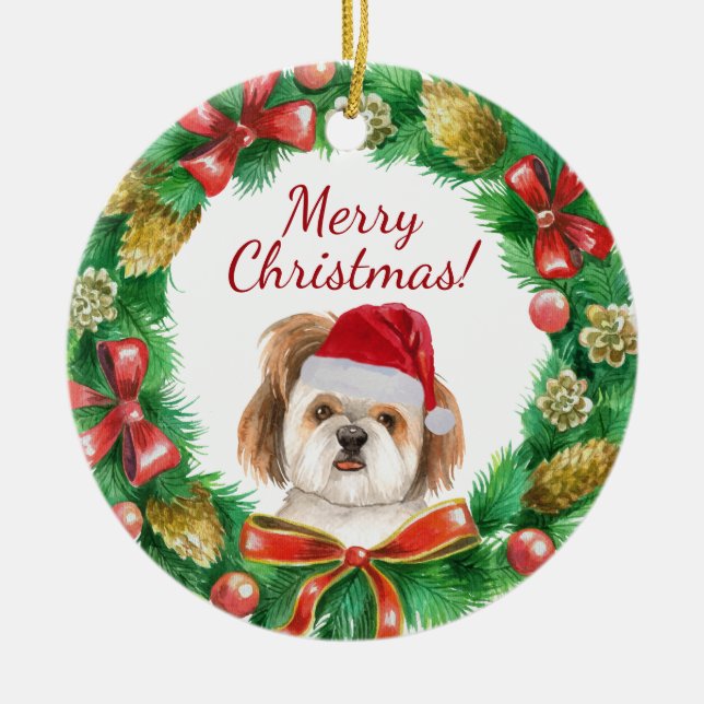 Shihtzu Hund God jul Julgransprydnad Keramik (Framsidan)