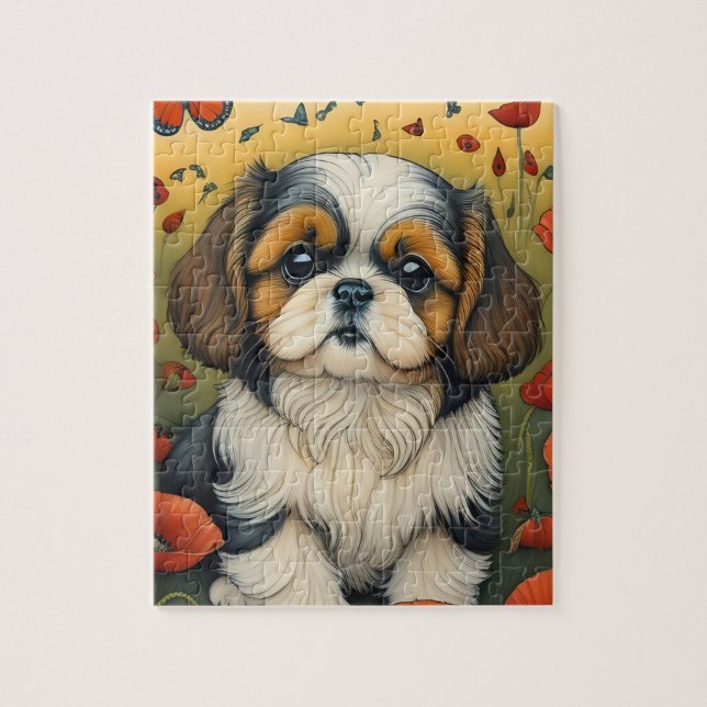 Shihtzu puppy crayon art puzzle pussel (Vertikal)