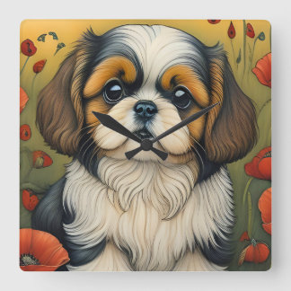 Shihtzu puppy söt klockpresentidé fyrkantig klocka