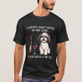 Shihzu och vin Rolig hund retro T Shirt