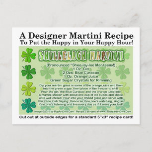 Shillelagh St. Patrick's Day Martini Recipe Card Vykort