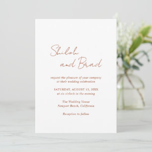 Shiloh Copper Modern Elegant bröllop Inbjudningar