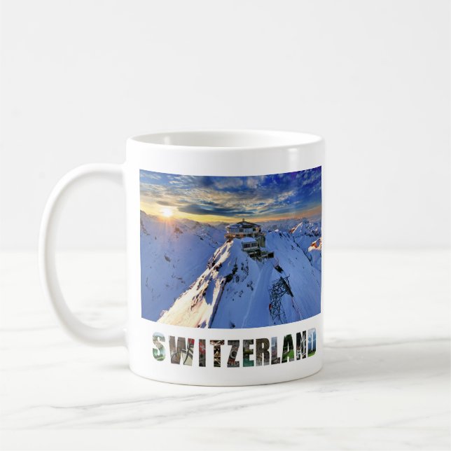 Shilthorn Mountain Swiss Alpernas Schweiz Sunrise Kaffemugg (Vänster)