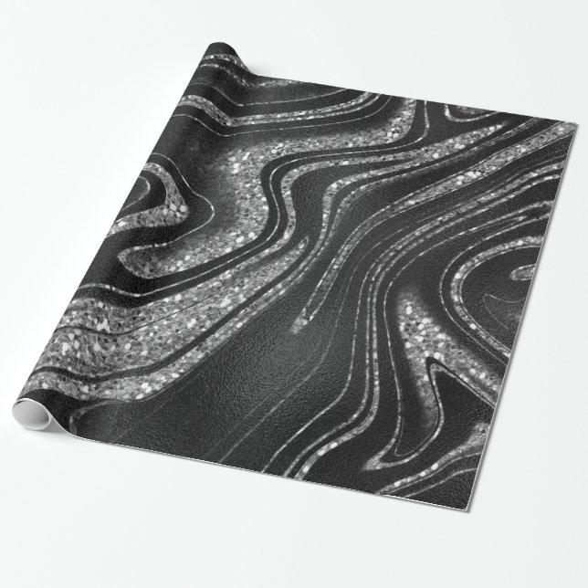Shimmer Black och Silver Glitter Presentpapper (Utrullad)